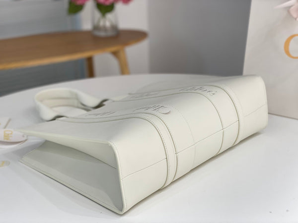 Chloé Woody Tote Bag 45cm White Calfskin 531226