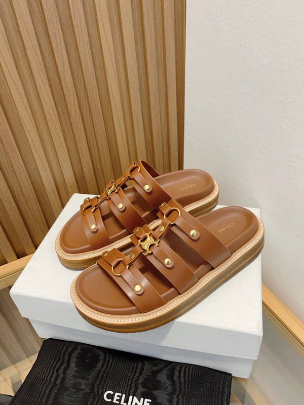 sandalo tippi slide in pelle di vitello marrone