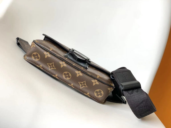 LV S Lock Sling Bag 21cm Brown Black Monogram Macassar Canvas
