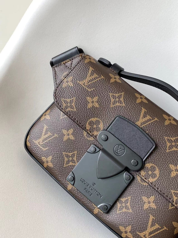 LV S Lock Sling Bag 21cm Brown Black Monogram Macassar Canvas