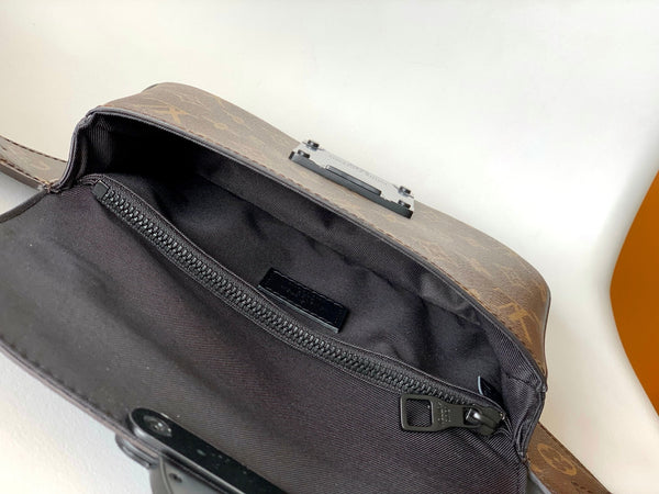 LV S Lock Sling Bag 21cm Brown Black Monogram Macassar Canvas