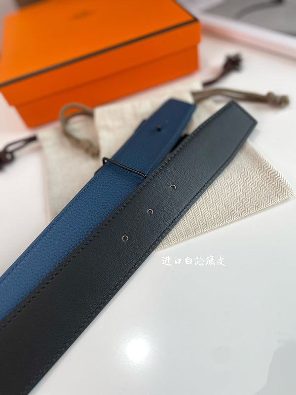 CINTURA HM CONSTANCE CON FIBBIA E CINTURINO REVERSIBILE IN PELLE BLU NAVY E NERO 38 MM