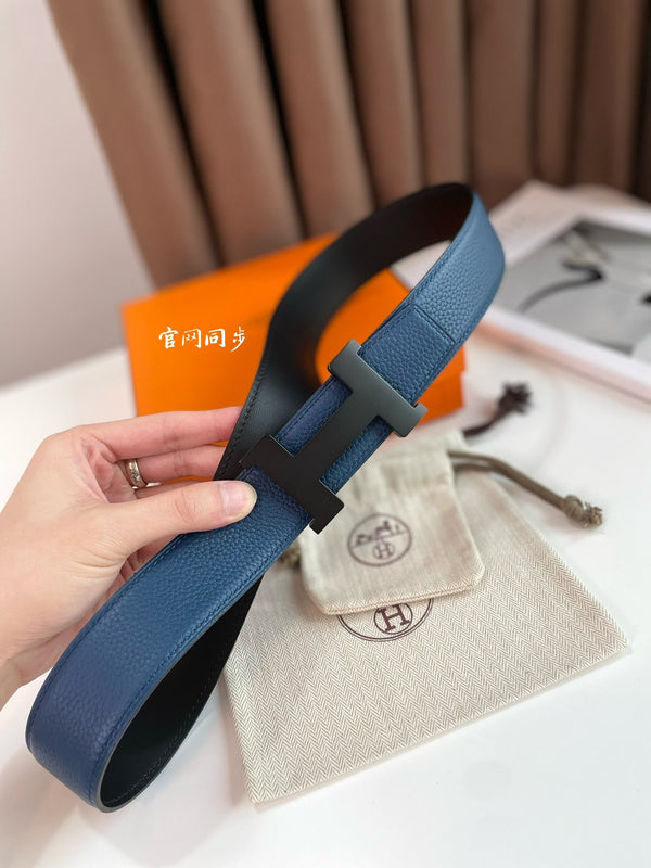 CINTURA HM CONSTANCE CON FIBBIA E CINTURINO REVERSIBILE IN PELLE BLU NAVY E NERO 38 MM