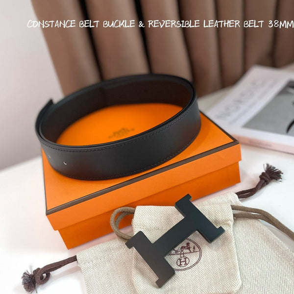 CINTURA HM CONSTANCE CON FIBBIA E CINTURINO REVERSIBILE IN PELLE NERA 38 MM