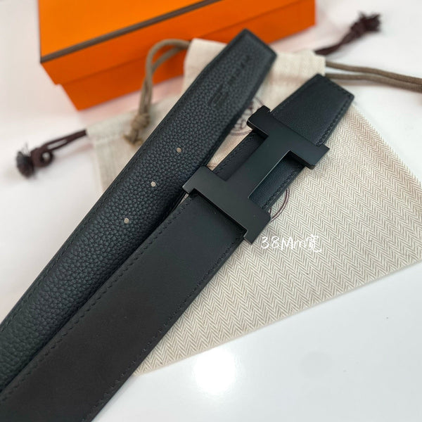 CINTURA HM CONSTANCE CON FIBBIA E CINTURINO REVERSIBILE IN PELLE NERA 38 MM