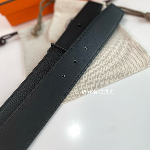 CINTURA HM CONSTANCE CON FIBBIA E CINTURINO REVERSIBILE IN PELLE NERA 38 MM