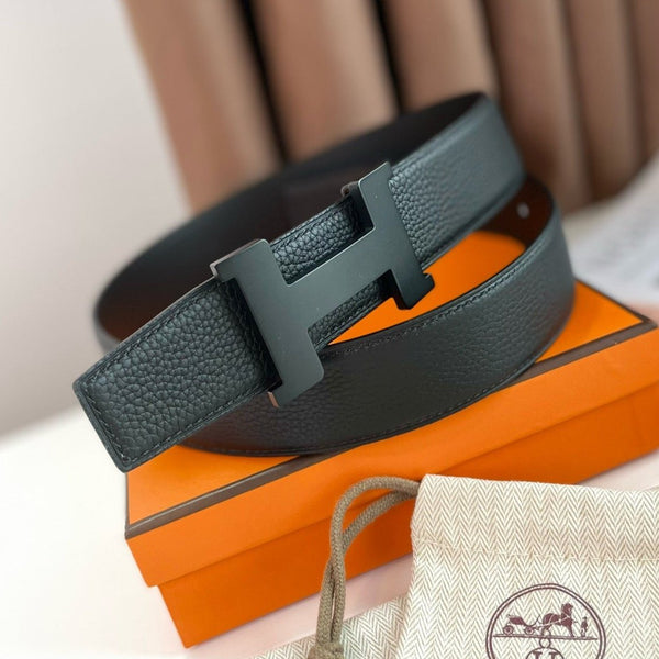 CINTURA HM CONSTANCE CON FIBBIA E CINTURINO REVERSIBILE IN PELLE NERA 38 MM