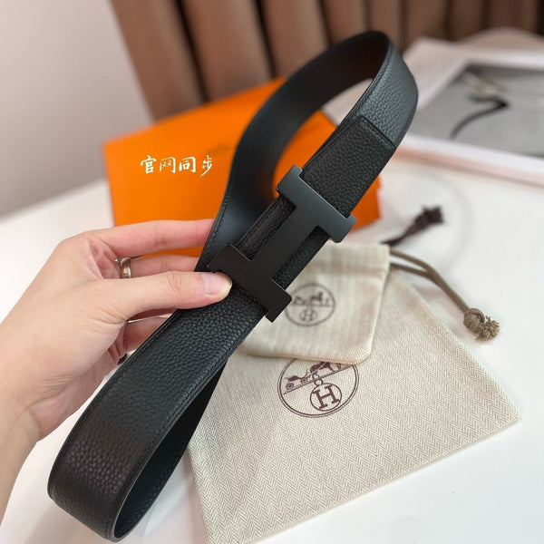 CINTURA HM CONSTANCE CON FIBBIA E CINTURINO REVERSIBILE IN PELLE NERA 38 MM