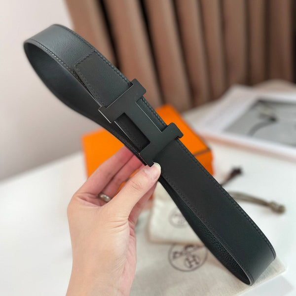 CINTURA HM CONSTANCE CON FIBBIA E CINTURINO REVERSIBILE IN PELLE NERA 38 MM