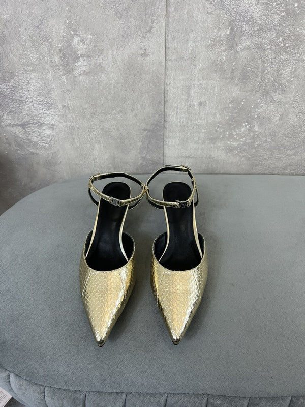 cl kitten with strap 45 gold lizard stamped metalized calfskin