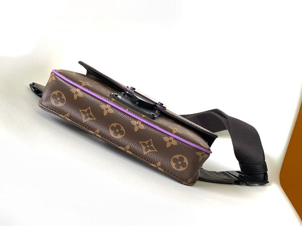 LV S Lock Sling Bag 21cm Brown Purple Monogram Macassar Canvas