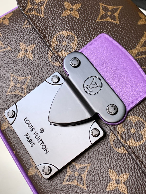 LV S Lock Sling Bag 21cm Brown Purple Monogram Macassar Canvas