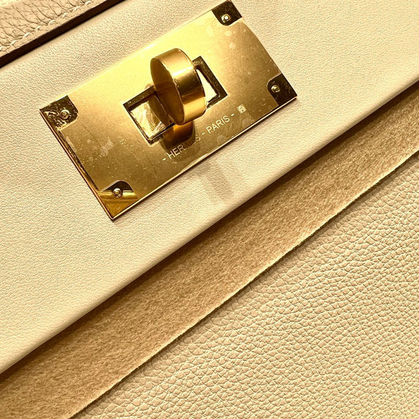 HM 24/24 Bag Milkshake White Leather Gold Hardware