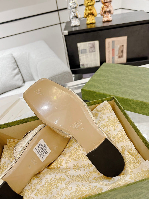 GG SPARKLE CRYSTAL SLIDE SANDAL METALLIC GOLD CALFSKIN