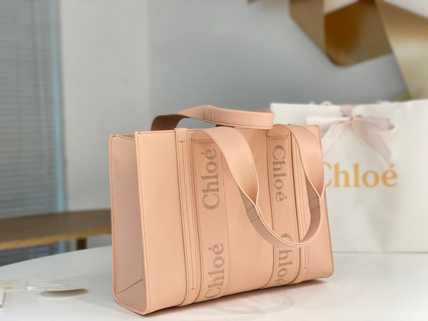 Chloé Woody tote bag pink 37cm calfskin 531241