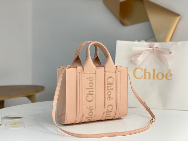 Chloé Woody small tote bag 26cm pink calfskin
