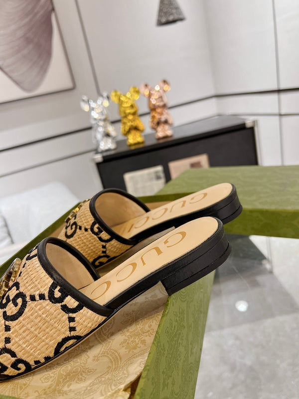 GG EXCLUSIVE SLIDE SANDAL BLACK AND CREAM SEDGE