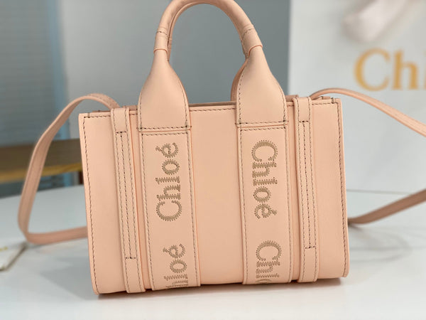 Chloé Woody mini tote bag 20cm pink calfskin