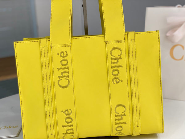 Chloé Woody tote bag 37cm yellow calfskin