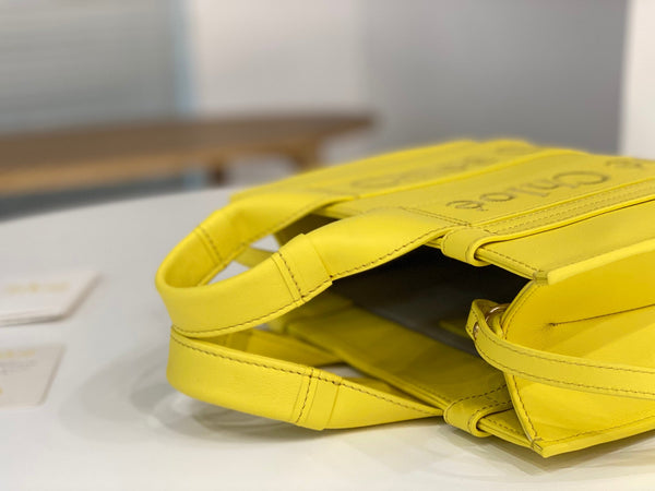 Chloé Woody small tote bag 26cm yellow calfskin