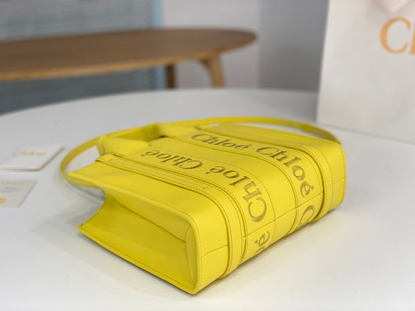 Chloé Woody small tote bag 26cm yellow calfskin