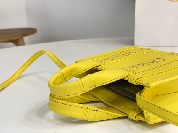Chloé Woody mini tote bag 20cm yellow calfskin