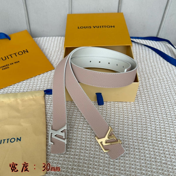 LV 30 MM BELTS IN WHITE AND PINK PASTEL CALFSKIN GOLD HARDWARE