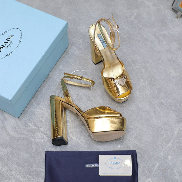 Prada Sandal 130mm Gold Patent Leather