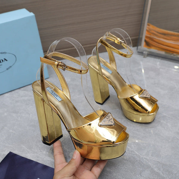 Prada Sandal 130mm Gold Patent Leather