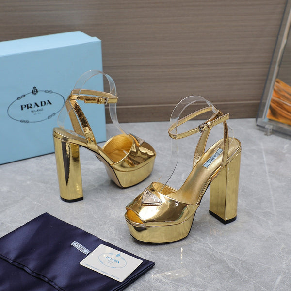 Prada Sandal 130mm Gold Patent Leather