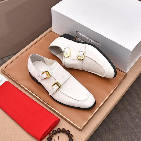 GG Men's Double Monk Strap Loafer White Embossed Cowhide