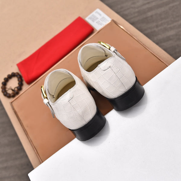 GG Men's Double Monk Strap Loafer White Embossed Cowhide