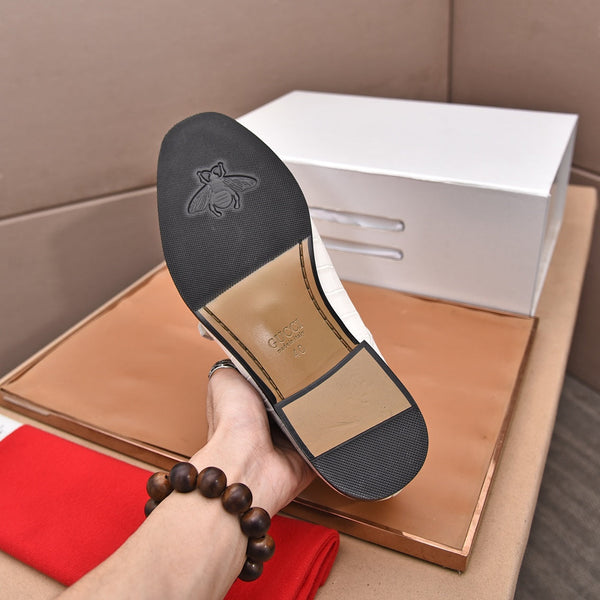 GG Men's Double Monk Strap Loafer White Embossed Cowhide