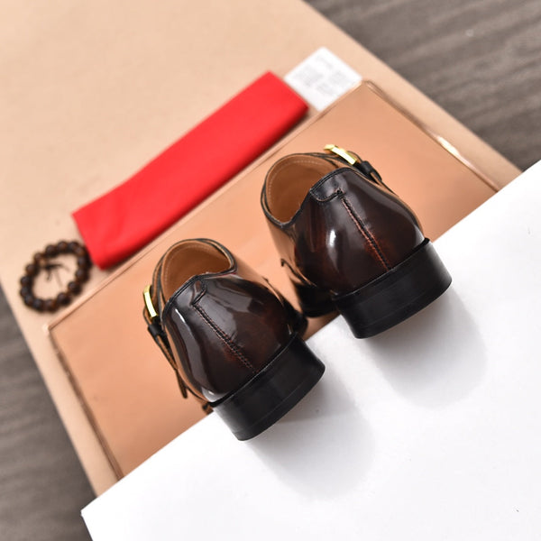 GG Men's Double Monk Strap Loafer Black Brown Cowhide