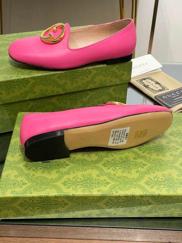 BLONDIE LOGO-PLAQUE LOAFERS IN BRIGHT PINK CALFSKIN
