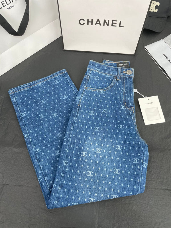 Jean droit ample à pois double C CC 344167