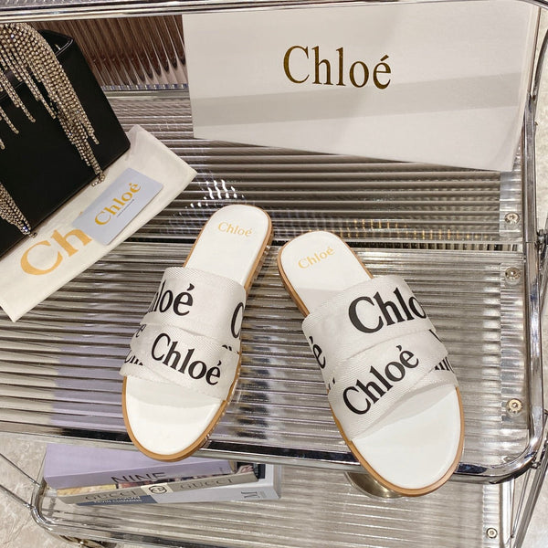 CHLOÉ WOODY SLIPPER IN WHITE MIX BLACK CANVAS