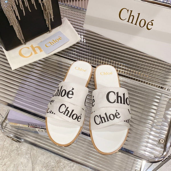 CHLOÉ WOODY SLIPPER IN WHITE MIX BLACK CANVAS