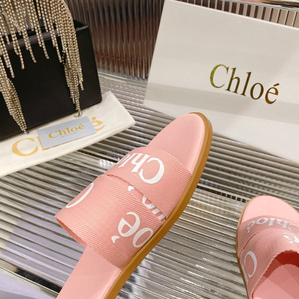 CHLOÉ WOODY SLIPPER IN ROSE PINK CANVAS