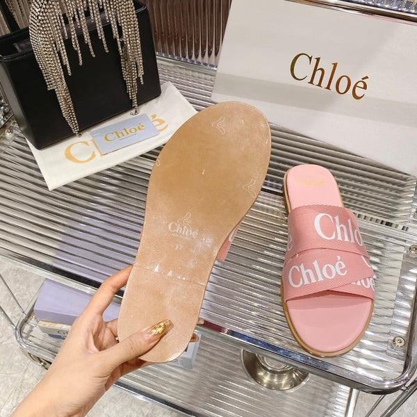 CHLOÉ WOODY SLIPPER IN ROSE PINK CANVAS