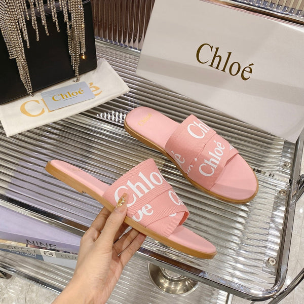 CHLOÉ WOODY SLIPPER IN ROSE PINK CANVAS