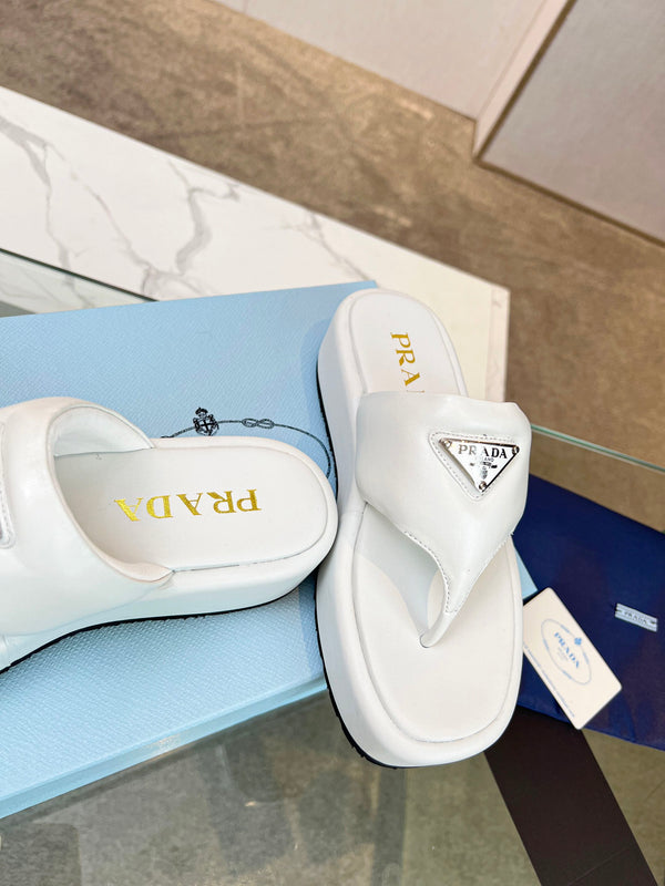 Prad 26s Platform Thong Sandals White Leather 140400