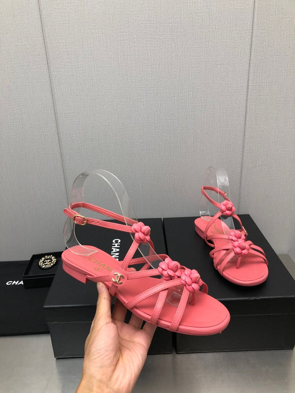 SANDALO BASSO FLOREALE IN PELLE DI AGNELLO ROSA SCURO