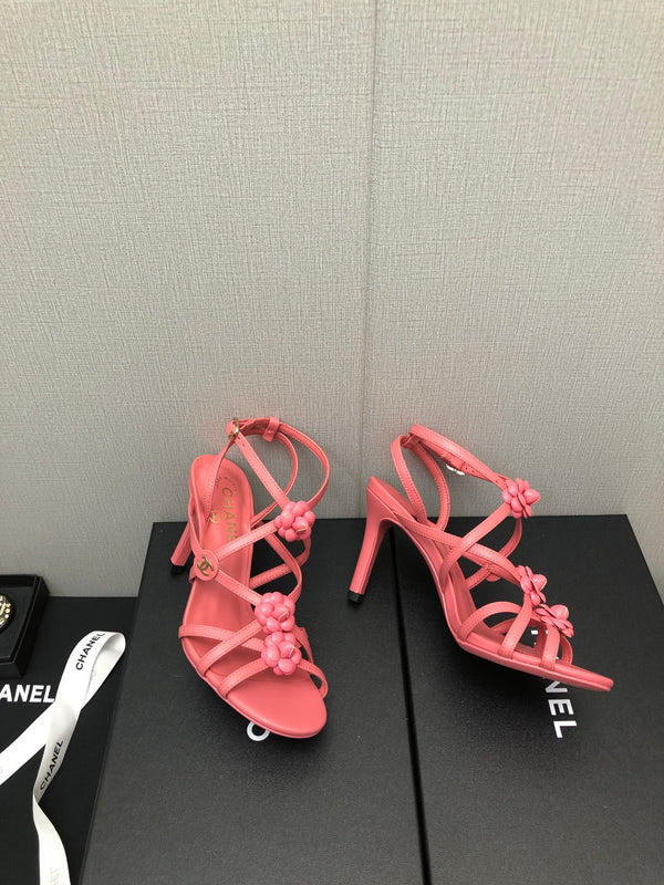 SANDALO CON TACCO ALTO A FLOREALE IN PELLE DI AGNELLO ROSA SCURO