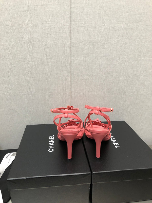 SANDALO CON TACCO ALTO A FLOREALE IN PELLE DI AGNELLO ROSA SCURO