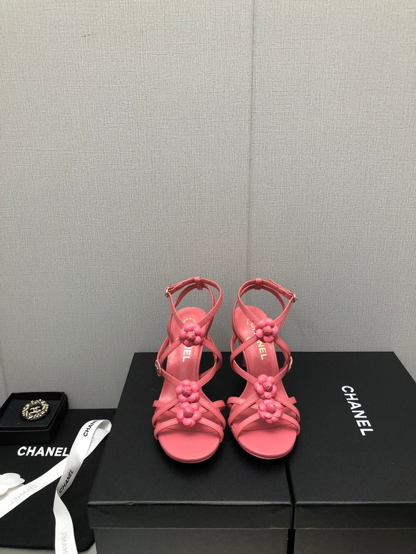 SANDALO CON TACCO ALTO A FLOREALE IN PELLE DI AGNELLO ROSA SCURO