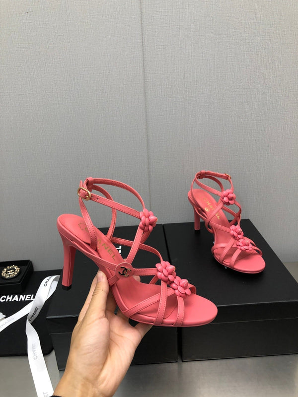 SANDALO CON TACCO ALTO A FLOREALE IN PELLE DI AGNELLO ROSA SCURO