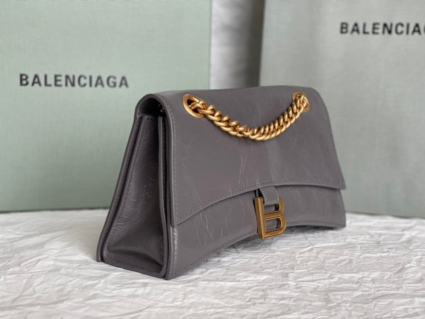 CRUSH SMALL CHAIN BAG 25 IN SUVA GRAY CRUSHED CALFSKIN GOLD HARDWARE
