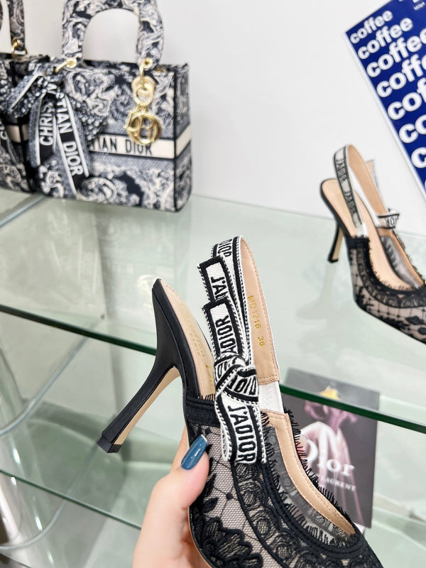 cd slingback pump 95 transparent mesh embroidered black flower moitf