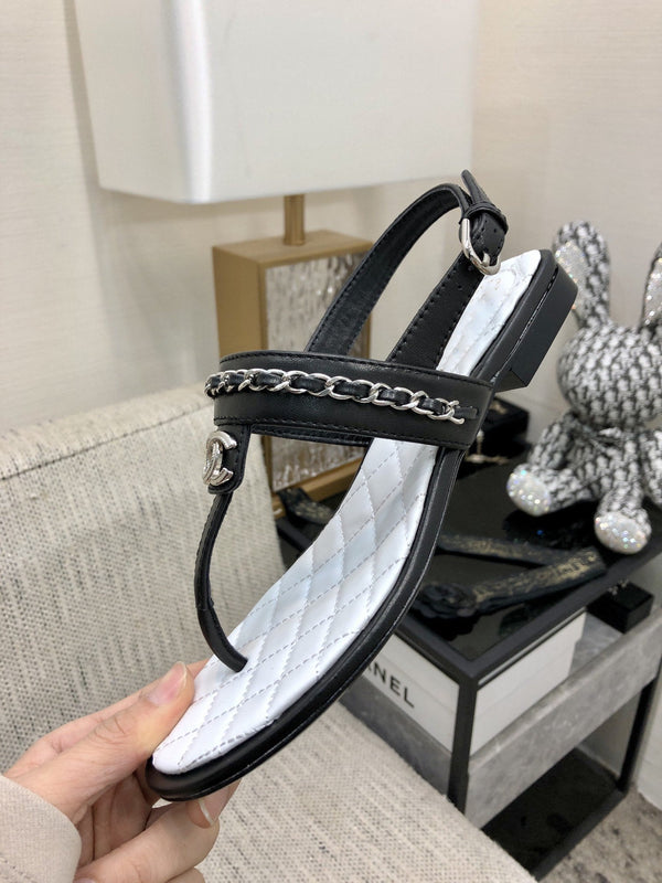 cc sandal white black quilted lambskin